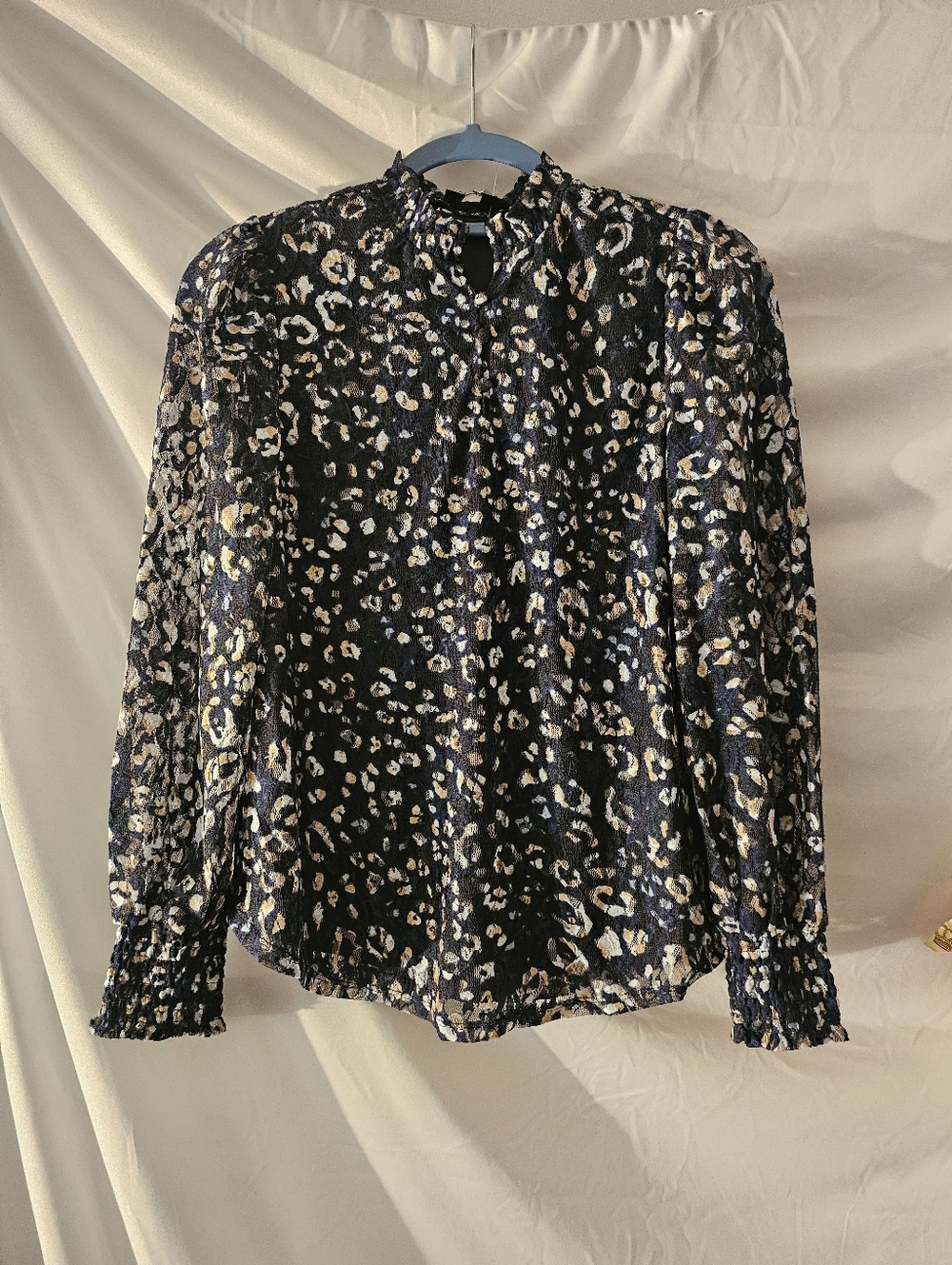 Long Sleeve Blouse Cable & Gauge Abstract Spotted Formal Top Nwt Xs